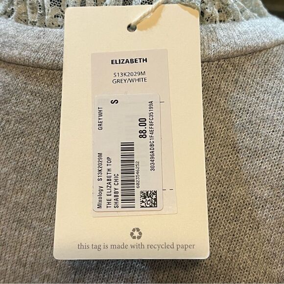 Shabby Chic Grey Keyhole Neck Shirt Sleeve Sweater with Lace Trim. 1 Button sz S - Picture 16 of 16